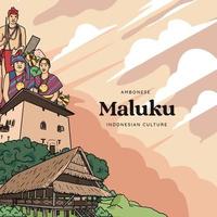 establecer la ilustración de maluku. fondo de culturas indonesias dibujadas a mano vector