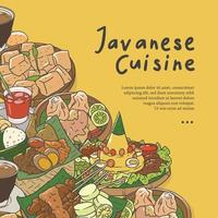 Javanese cuisine hand drawn illustration vector. Indonesian food set collection for background vector