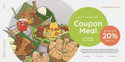 Food gift voucher discount order menu javanese food hand drawn vector