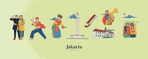 ilustración aislada de yakarta. fondo de culturas indonesias dibujadas a mano vector