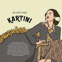 ilustración de vector de kartini de lujo con mujer en traje javanés para plantilla de redes sociales