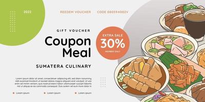 Food gift voucher discount order menu sumateranese food hand drawn vector