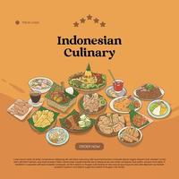 Indonesian cuisine hand drawn illustration vector. Indonesian food set collection for background vector