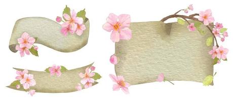 Cherry Blossom flower banner Watercolor vector