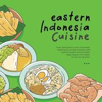 Eastern indonesia cuisine hand drawn illustration vector. Indonesian food set collection for background vector