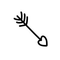 Vector illustration of heart arrow in doodle style. Black ink silhouette on white background