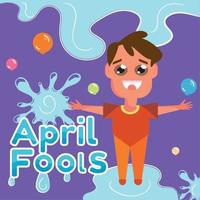 Isolated happy boy and water splashes April fools day Vector