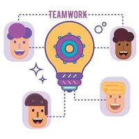 Isolated lightbulb with gears and business team Teamwork concept Vector