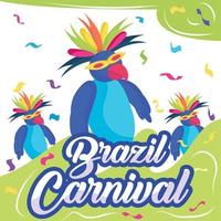 Happy group of penguin with feathers Brazil carnival poster Vector