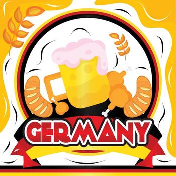 Colored shield with text and pair of beers with foam Germany concept Vector