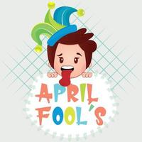 cartel de los tontos de abril con una ilustración de vector de niño arlequín