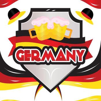 Colored shield with text and pair of beers with foam Germany concept Vector