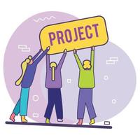 People holding a project poster Teamwork concept Vector