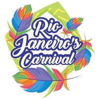 Isolated colored label decorated with feathers Rio de Janeiro Carnival Vector