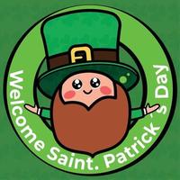 bienvenido tarjeta del día de san patricio con dibujos animados de elfos irlandeses - vector