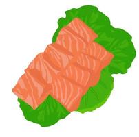 Ilustración de stock de vector de filete de salmón. trozos de carne de pescado fresco en rodajas. sashimi. Aislado en un fondo blanco