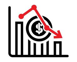 Recession or stock market crash line art icon with graph chart for apps or websites vector