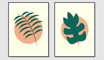 arte mural botánico. elegante diseño de hojas y círculos geométricos. adecuado para tapices, portadas, postales, folletos y otras necesidades de impresión. vector