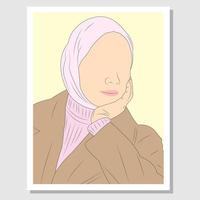 Wall art. Beautiful hijab woman in cartoon style. Suitable for wall decoration. Vector illustration