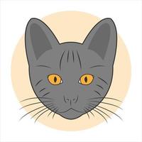 Black cat cute face in flat cartoon style. Vector illustration