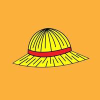 Straw hat in flat cartoon style. Vector illustration