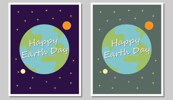 Editable set of happy earth day. Minimalist poster design with earth, sun, moon and stars. Vector illustration