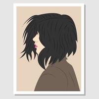 Woman wall art. Woman with bob haircut. Flat cartoon style. Suitable for wall decoration. Vector illustration