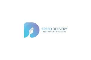 Letter D blue color 3d creative speedy rocket launch speed delivery online shopping marketing policy business logo vector