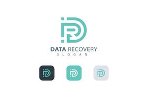 Letter DR creative green color simple and line art data recovery technological business logo design vector