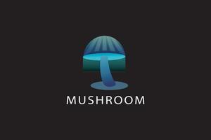 Mushroom logo 3d view in night time with glowing light from it vector