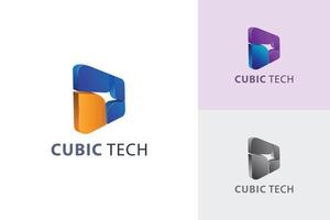 logotipo de empresa moderna tecnológica 3d de tecnología cúbica vector