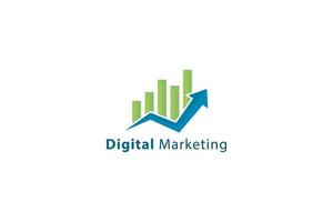 estadísticas de marketing digital con el logotipo de progreso del mercado de acciones de flecha superior vector