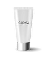 Ilustración 3d, tubo de crema realista plateado sobre un fondo blanco. icono de cosméticos. vector