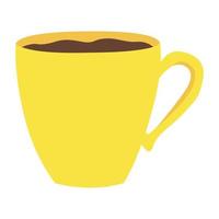 Vector flat yellow cup with coffee isolated illustration