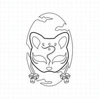 Japanese kitsune mask coloring page, Vector illustration eps.10