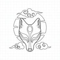 Japanese kitsune mask coloring page, Vector illustration eps.10