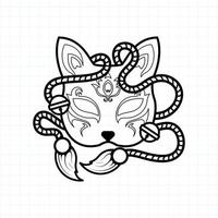 Japanese kitsune mask coloring page, Vector illustration eps.10