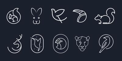 conjunto de logotipo e icono de línea animal minimalista vector