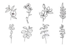 Set Flower And Leaves Abstract Line Art Wedding Decoration Elements