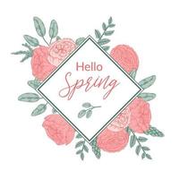 Spring floral frame. Gentle pastel design. Hand drawn vector illustration
