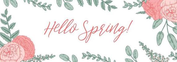 Gentle spring design with floral elements. Hand drawn vector illustration