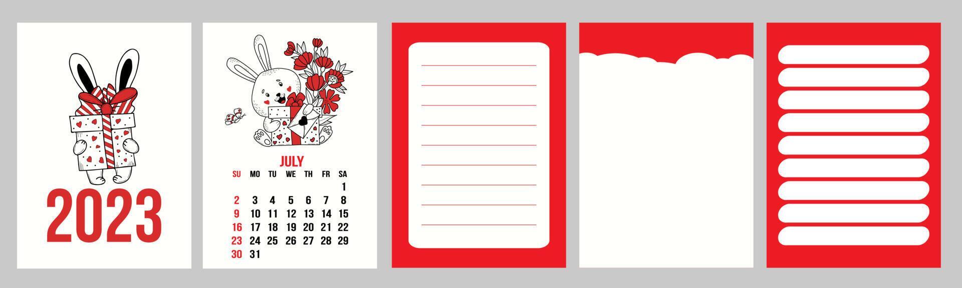 Calendar July 2023 Cute Collection Calendar Template For July 2023 With Cute Rabbit Of Flowers And  Planner Pages, Notes, To Do List. Vector Illustration. Week From Sunday. In  English. 2023 Year Of Rabbit To Chinese Calendar 6624564 Vector Art At  Vecteezy