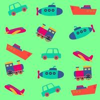 pattern with vehicles illustration on green background vector