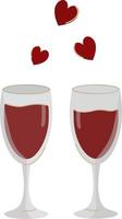 Glasses of red wine. Decorative elements of a wedding celebration. Valentine's Day, March 8th.Simple contour vector, website or mobile application, advertising, postcards, printing. vector