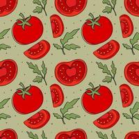 Vector pattern of a set of tomatoes. Design elements for menus, advertisements and covers, children's books, food and food illustrations.Vector of vegetables and foliage. Illustration of food.