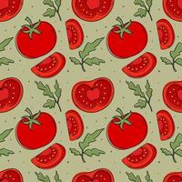 patrón vectorial de un conjunto de tomates. elementos de diseño para menús, anuncios y portadas, libros para niños, ilustraciones de alimentos y alimentos. vector de verduras y follaje. ilustración de comida.