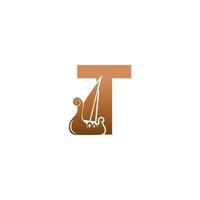 Letter T with logo icon viking sailboat design template vector