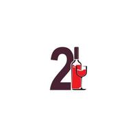 número 2 con vector de logotipo de icono de botella de vino