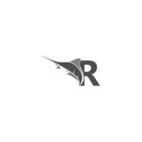 Letter R with ocean fish icon template vector