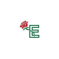 Letter E with rose icon logo vector template